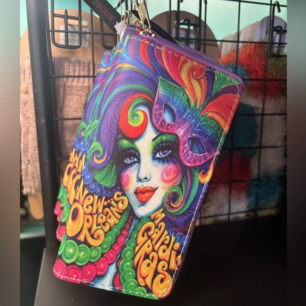 Bright Mardi Gras Graphic Zip Wallet - Colorful New Orleans Design